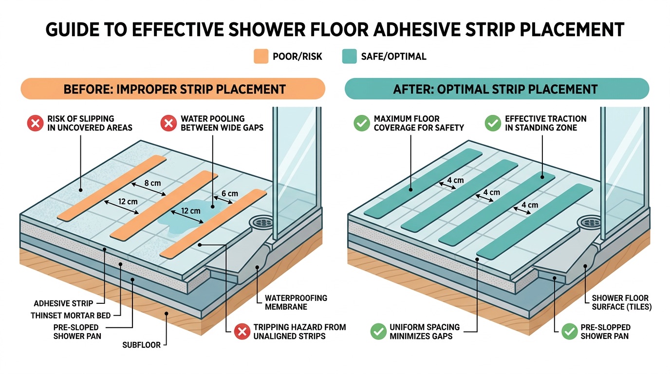 Guide showing common problem areas for slip hazards in bathrooms