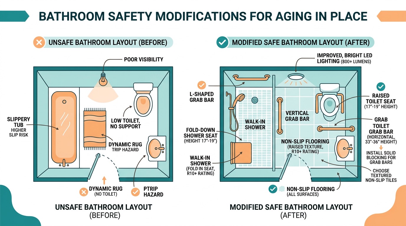 Bathroom aging in place modifications diagram