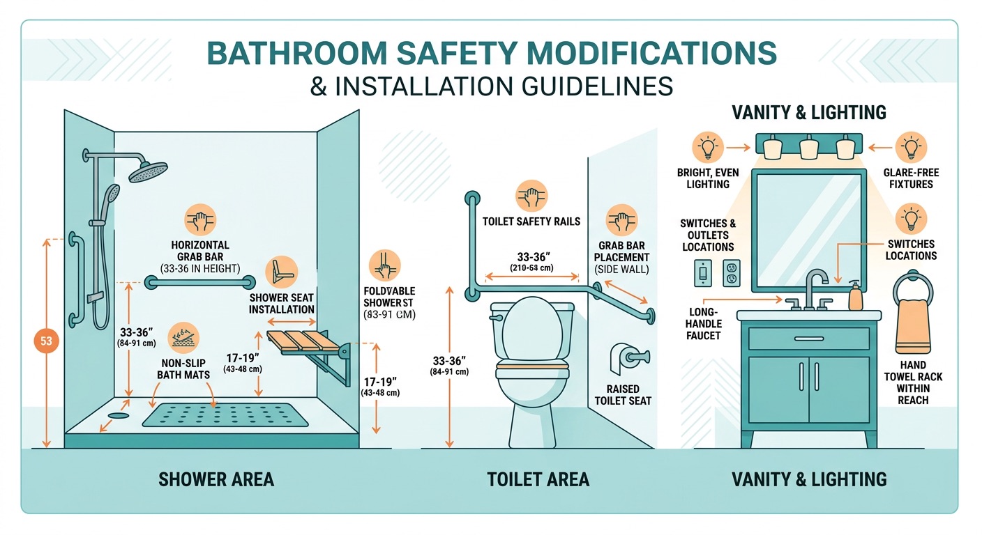 Bathroom fall prevention and safety modifications