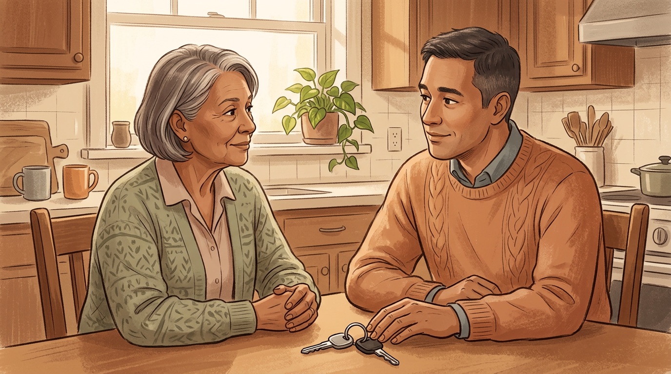 Family having a conversation about driving independence