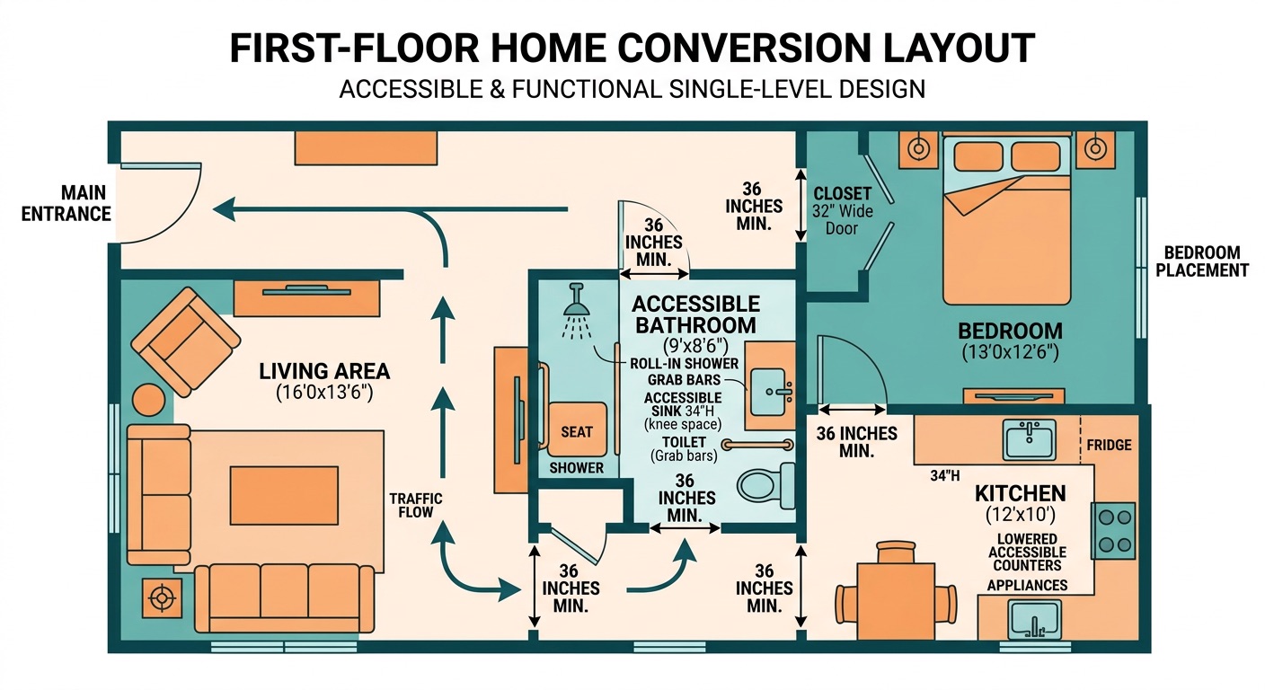 Diagram showing first floor living conversion layout options
