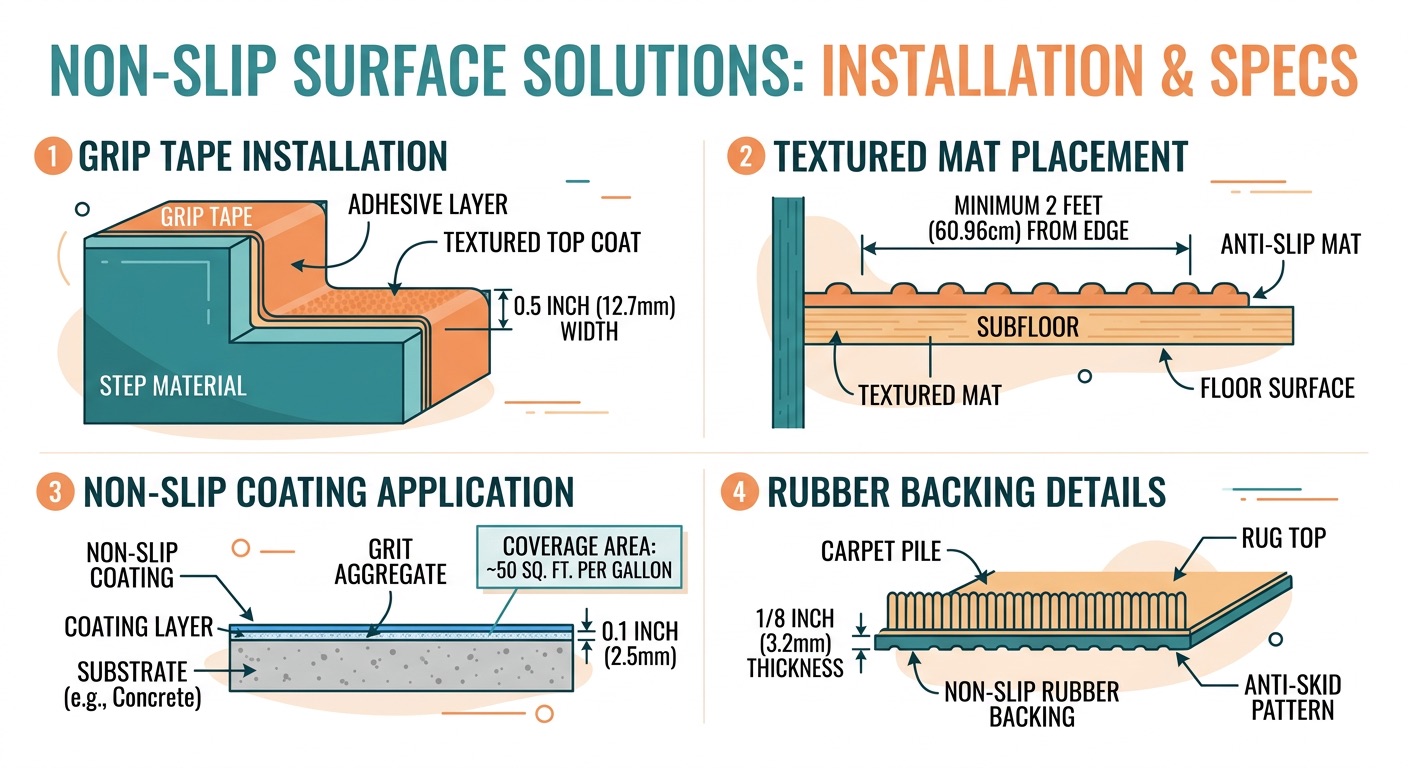 Diagram showing proper measurements for installing non-slip treads