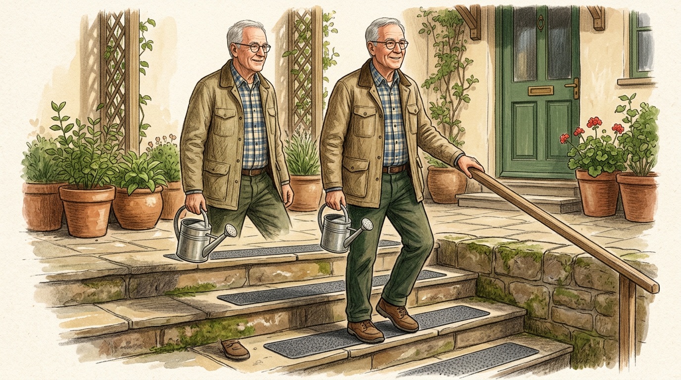 Outdoor stairs with properly installed non-slip treads