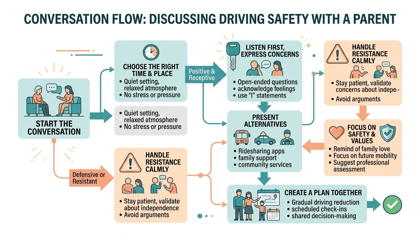 Flow chart showing how to structure the driving conversation