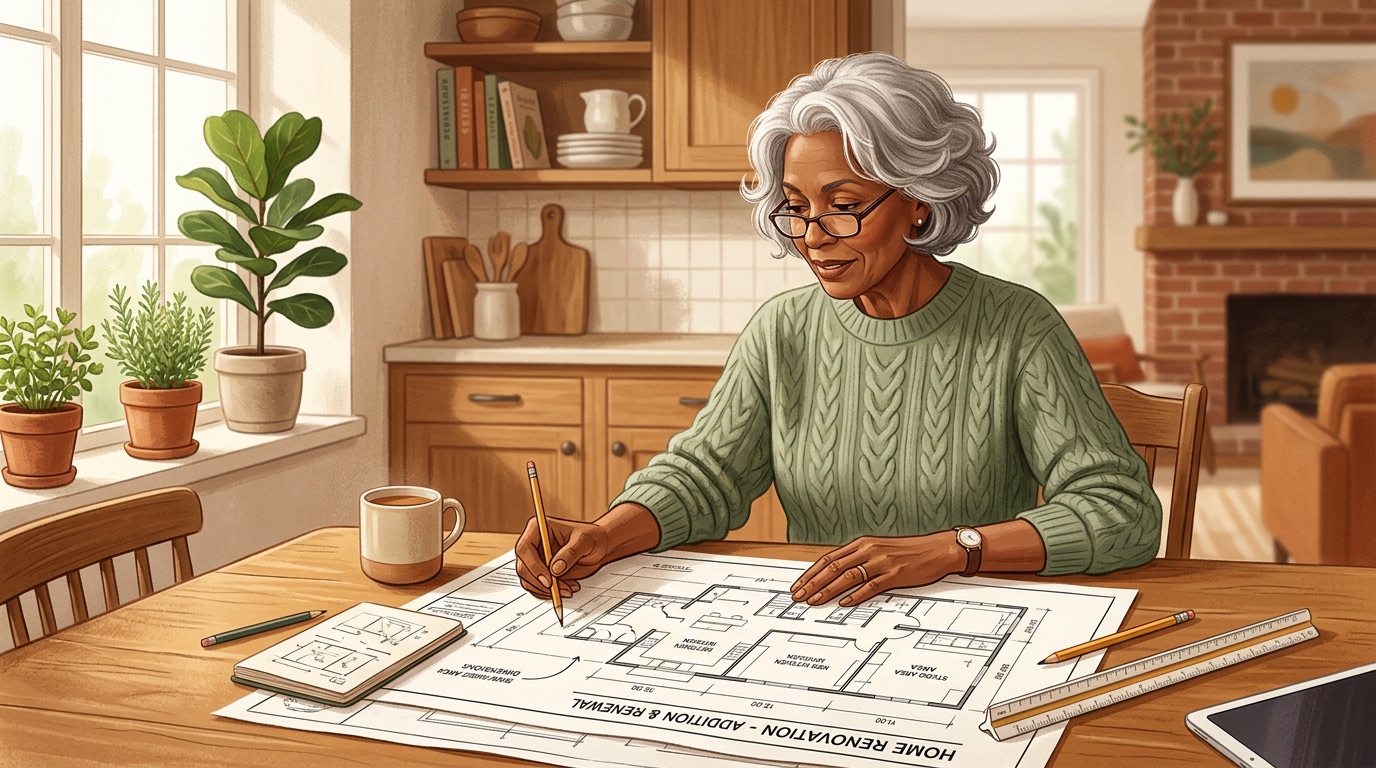 Homeowners planning first floor conversion with contractor