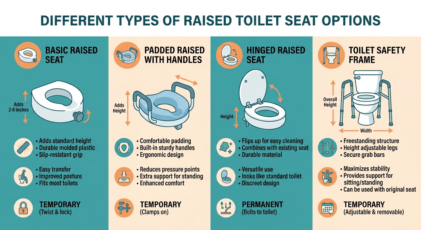 Comparison chart of raised toilet seat types and options
