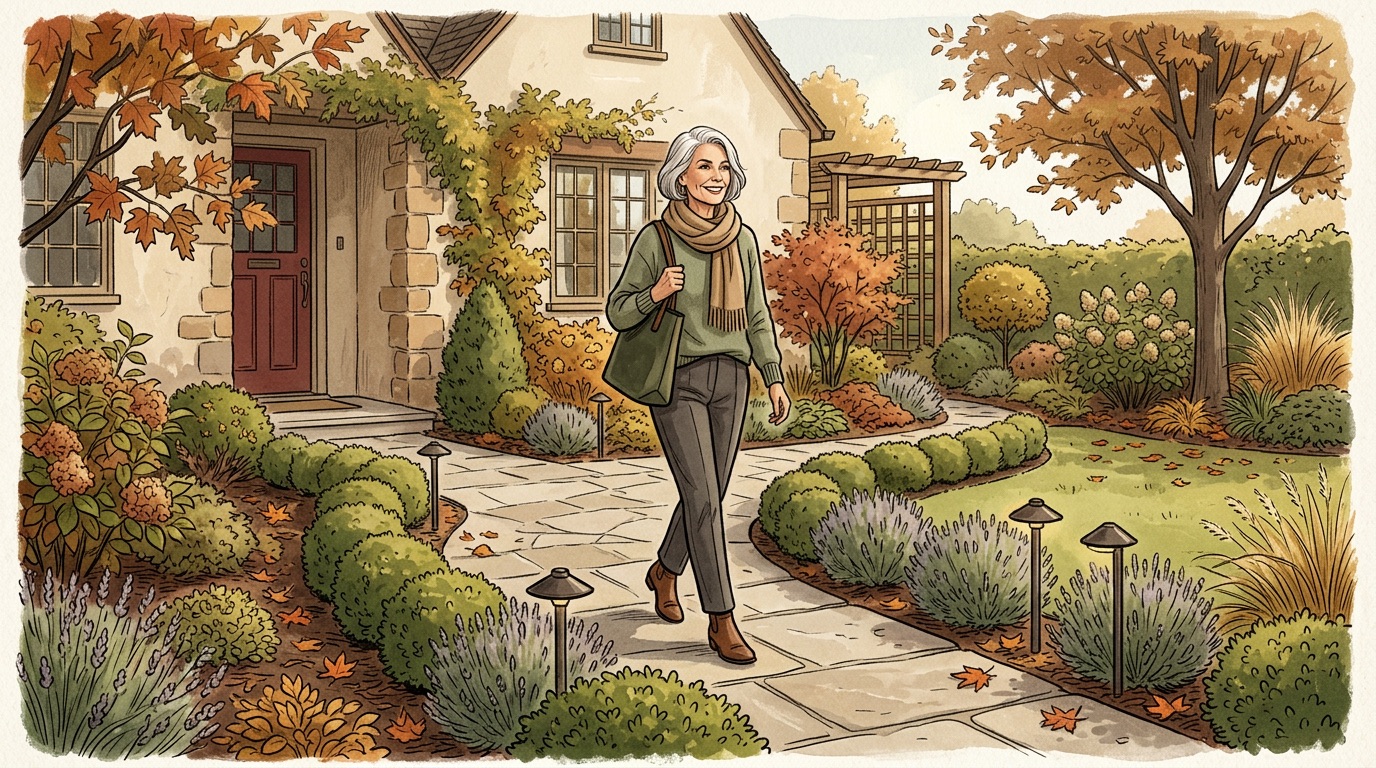 Well-maintained outdoor walkway with proper lighting and clear path