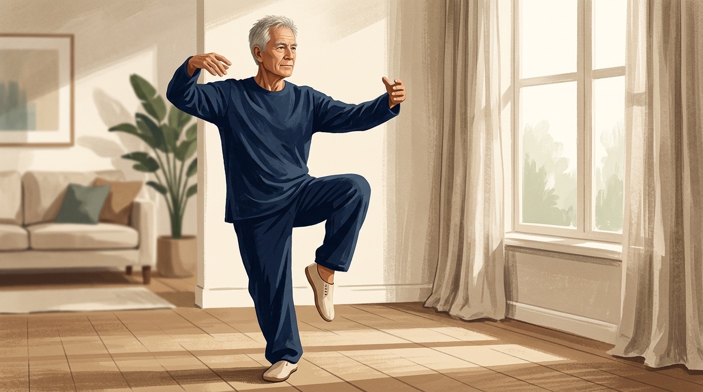 Senior practicing Tai Chi for balance and stability