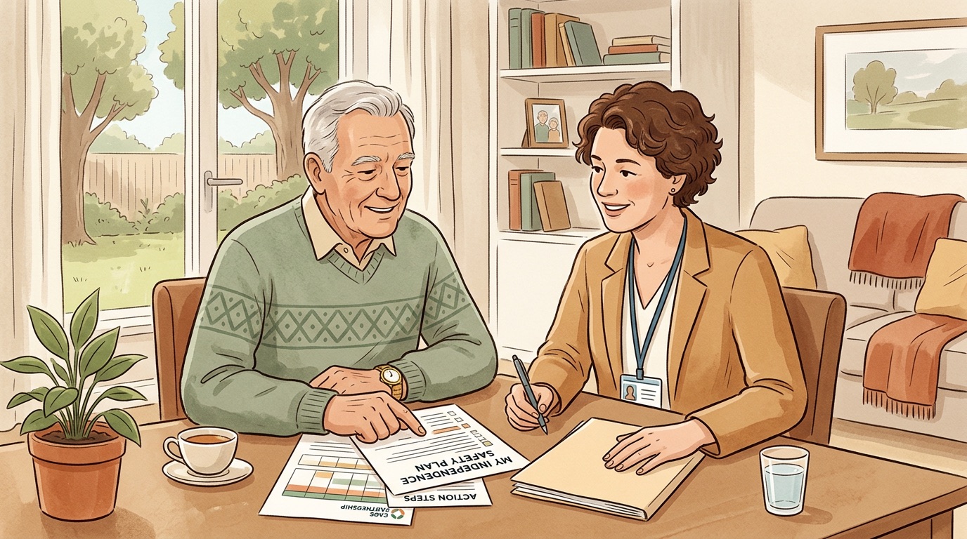 Senior with dementia consulting with professional caregiver