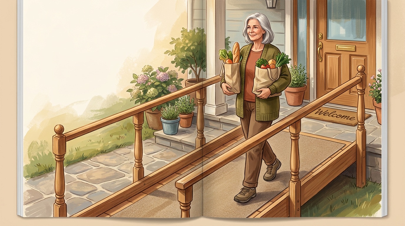 Senior woman using an accessible home ramp