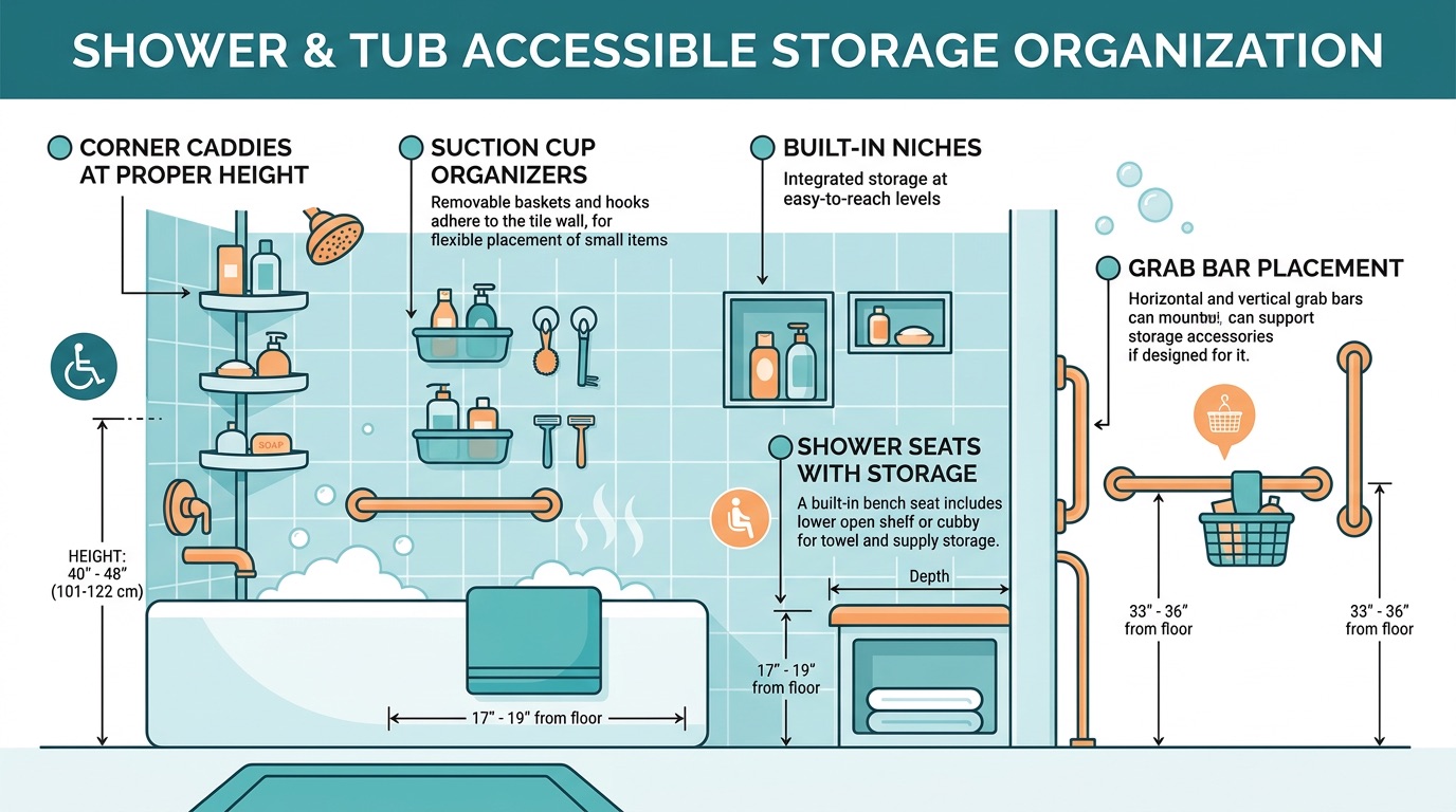 Visual guide for shower and tub organization