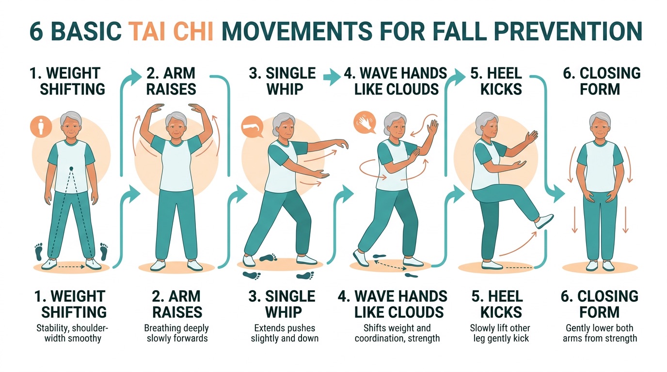Guide showing tai chi movements for fall prevention